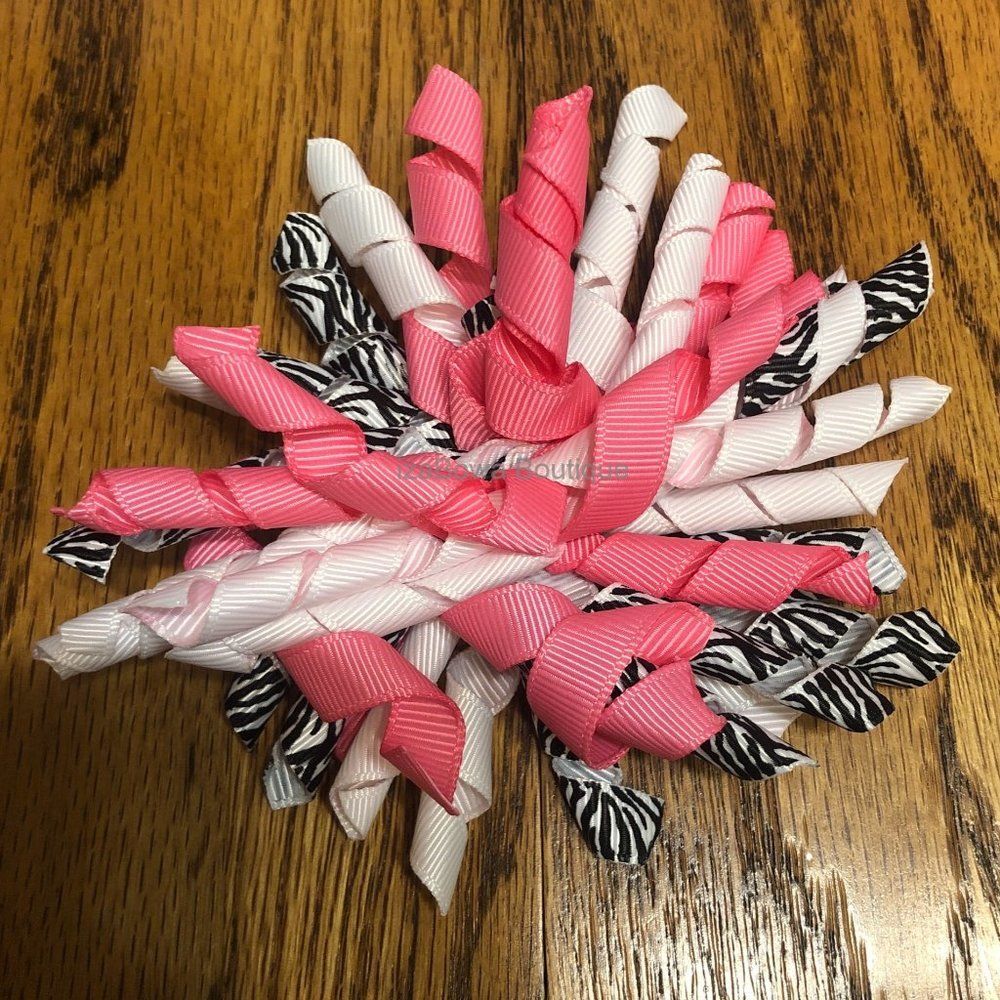 Hot Pink Zebra  Korker Bow   (2)  4B2113  Handmade NWT Boutique